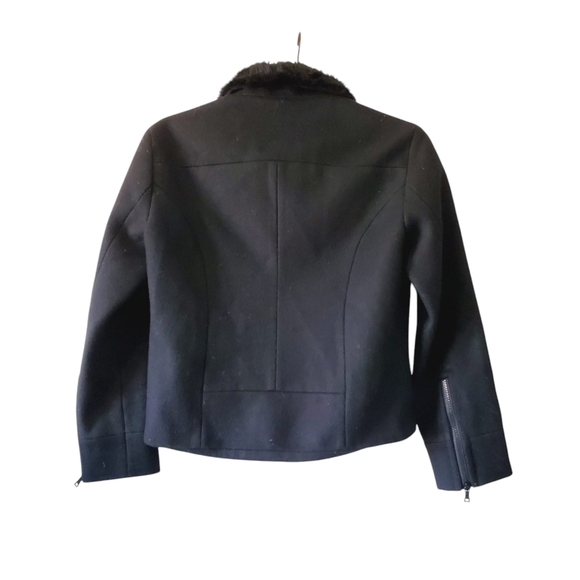 Andrew Marc Wool Mob Wife Zip Fur Collar Satin Lining Moto Bomber Jacket S - Picture 2 of 6